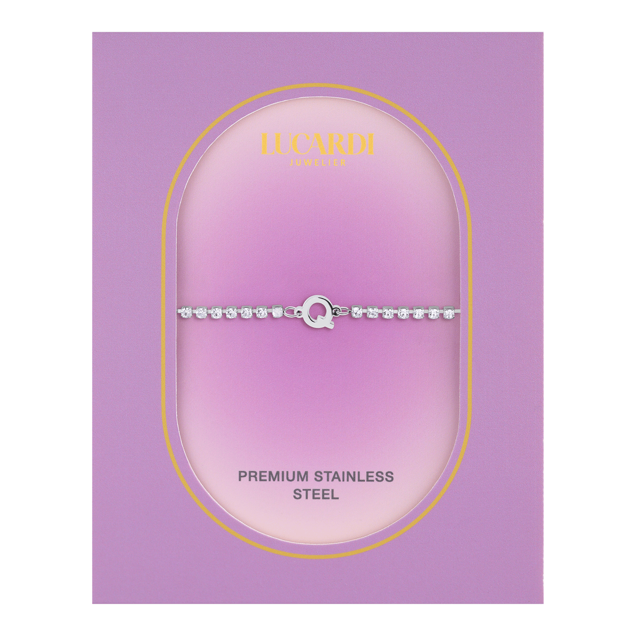 Stalen tennis armband wit cz letter - Q