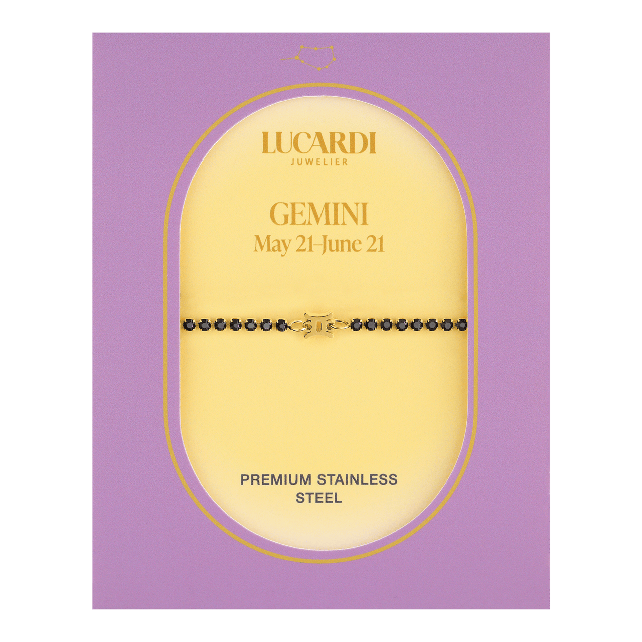 Tennisarmband aus Edelstahl, vergoldet, Zwilling/Gemini