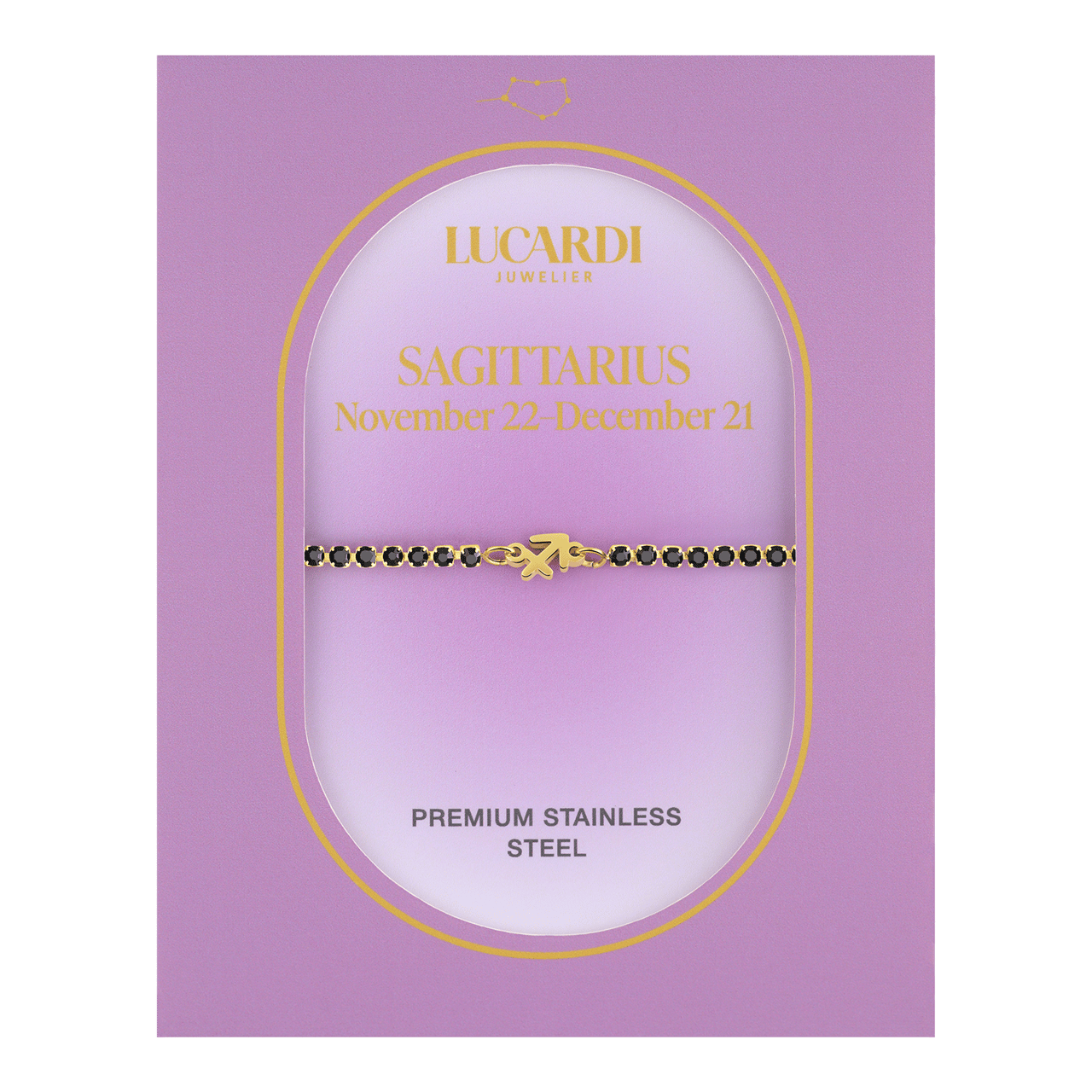 Stainless steel goldplated fantasiearmband met sterrenbeeld Boogschutter met zirkonia voor dames