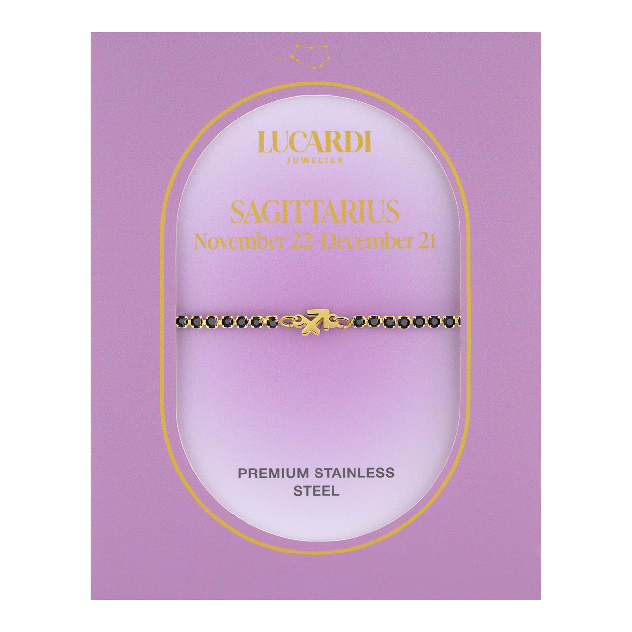 Stalen goldplated fantasiearmband met sterrenbeeld Boogschutter met zirkonia voor dames