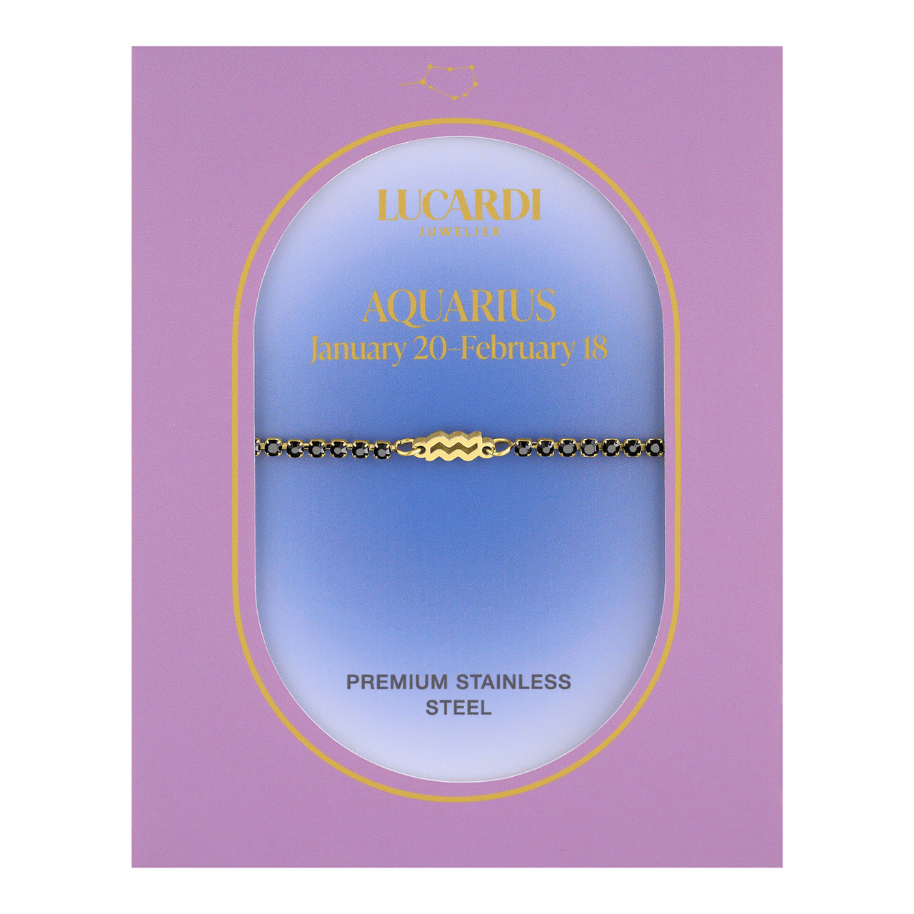 Tennisarmband aus Edelstahl, vergoldet, Wassermann/Aquarius