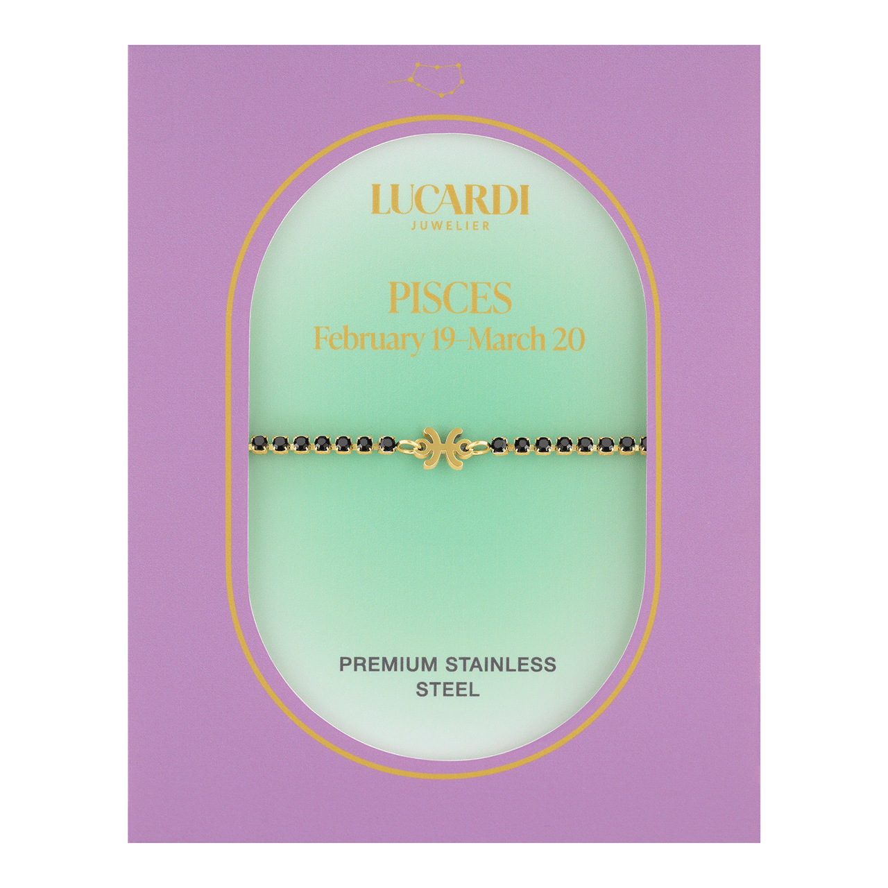 Stainless steel goldplated fantasiearmband met sterrenbeeld Vissen met zirkonia voor dames