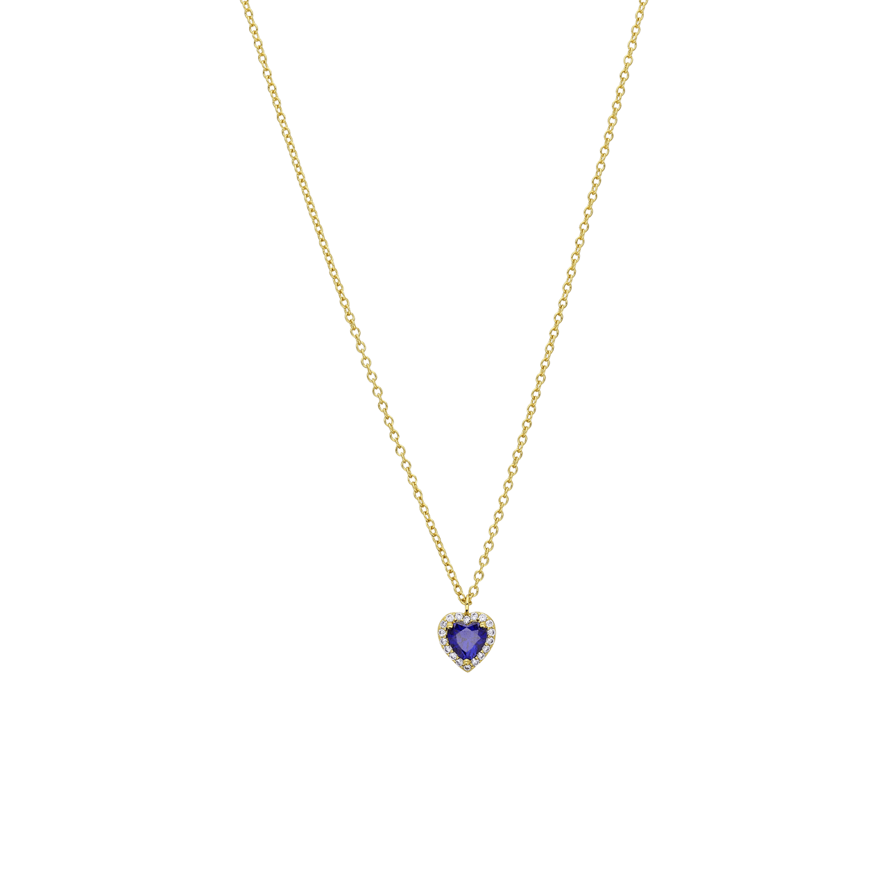 Halskette, 925 Silber, vergoldet, mit Herzanhänger, Zirkonia, blau