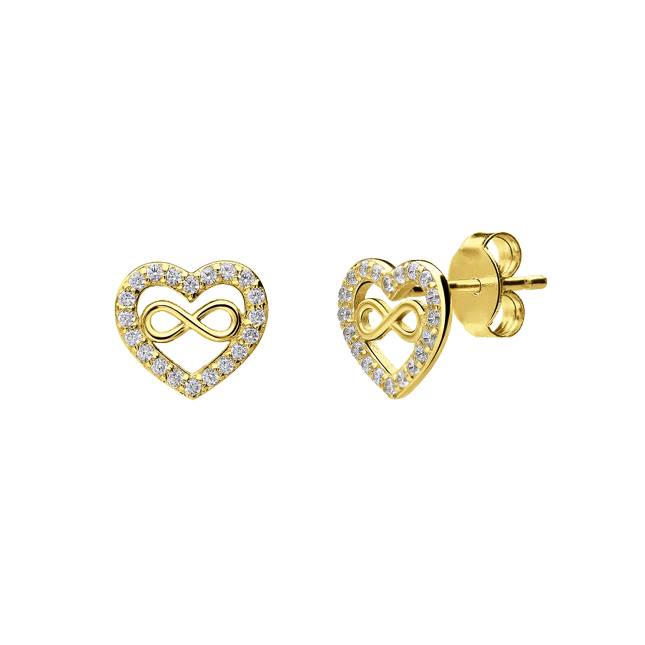 Zilveren goldplated oorknoppen hart infinity zirkonia voor dames