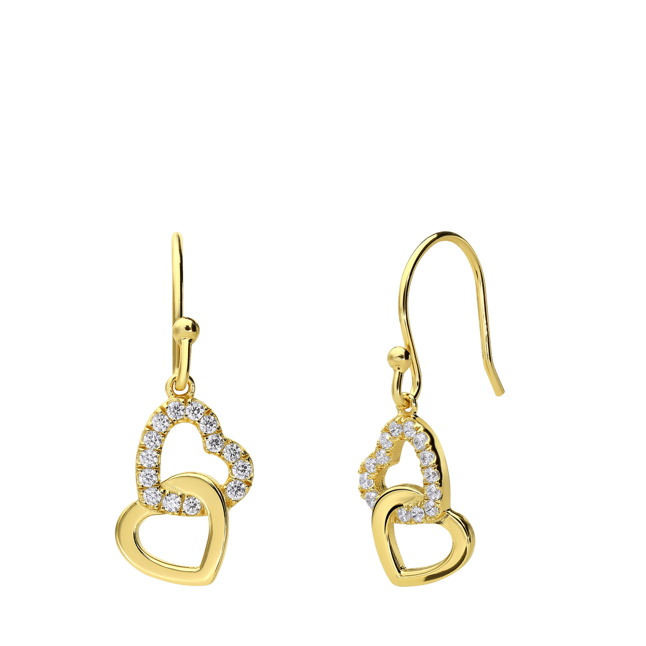 Zilveren goldplated oorhangers harten zirkonia