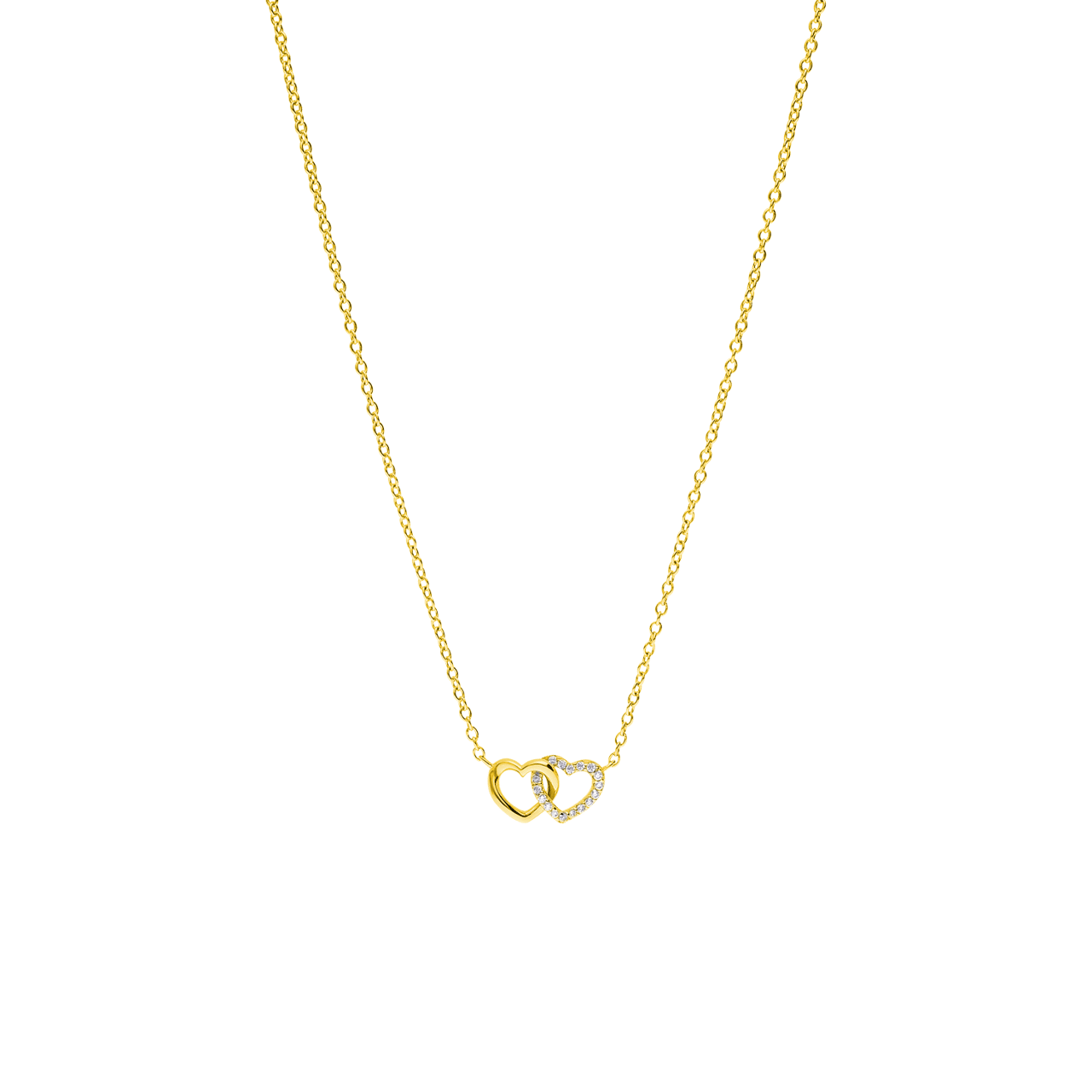 Zilveren goldplated ketting met hanger hartjes zirkonia