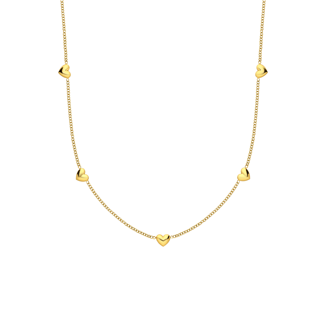 Stainless steel goldplated ketting met 7 hartjes