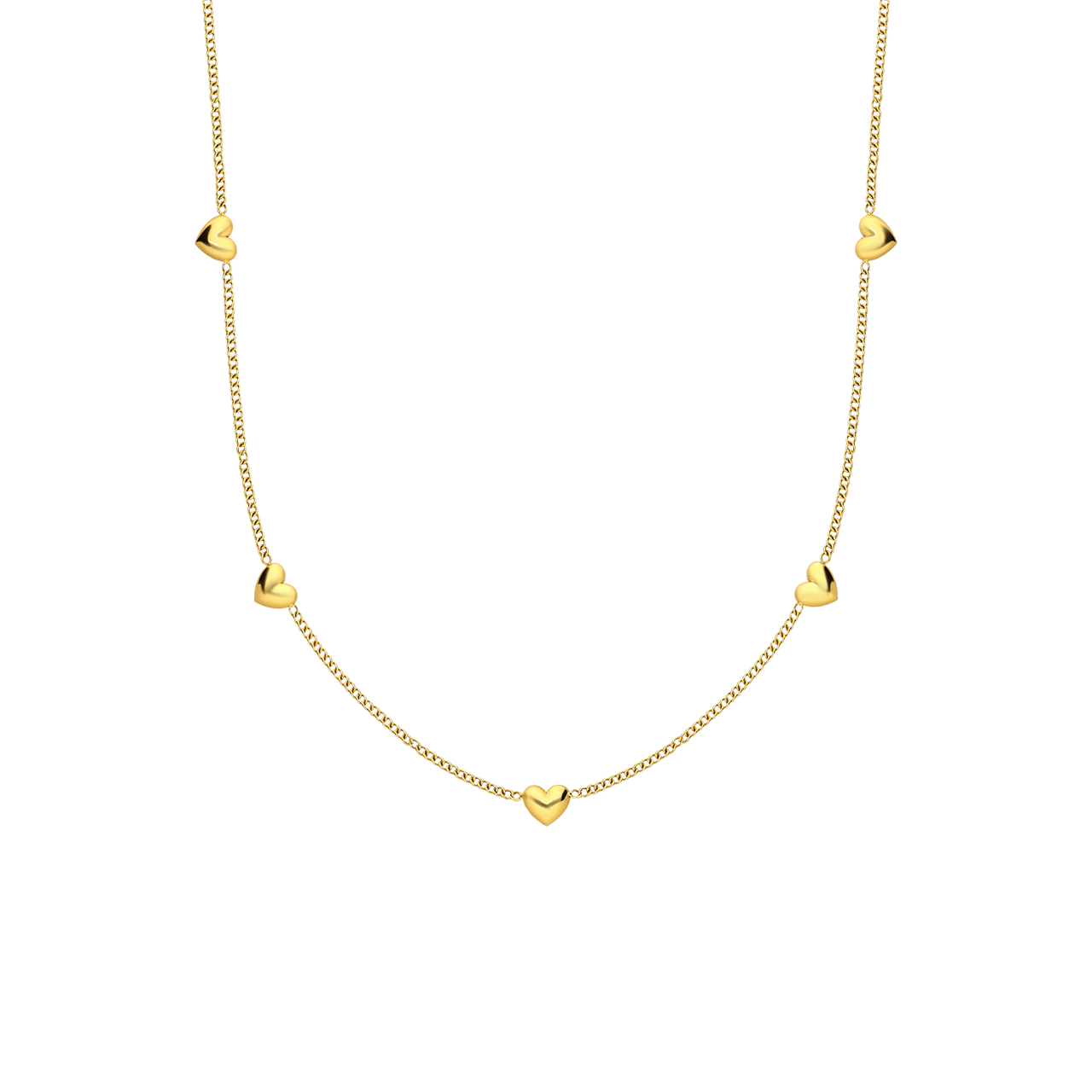 Stalen goldplated ketting met 7 hartjes