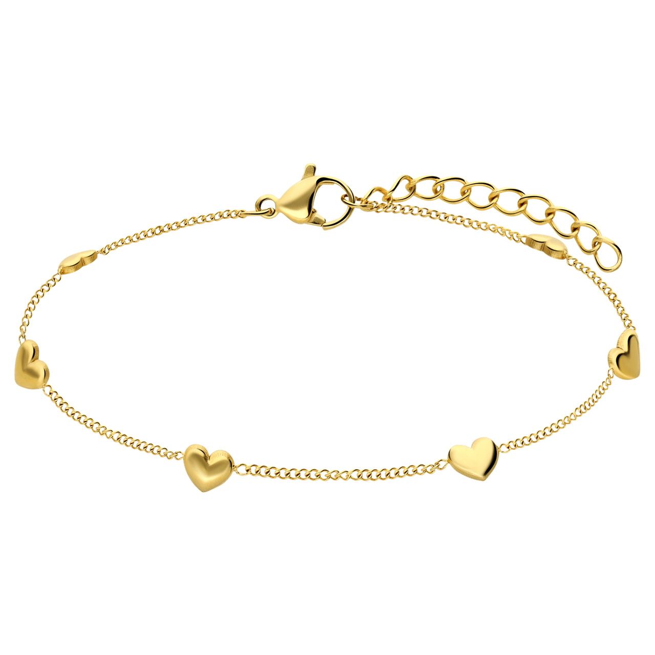 Stainless steel goldplated armband met 6 hartjes