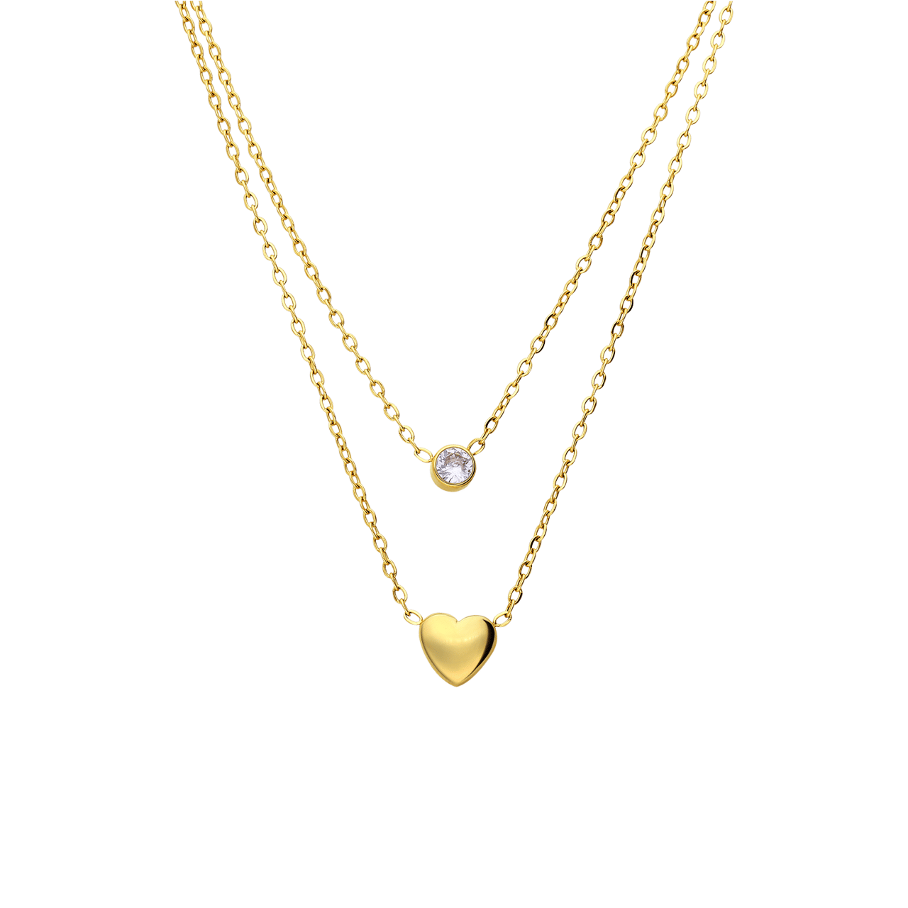 Stalen goldplated ketting met hanger hart met zirkonia voor dames