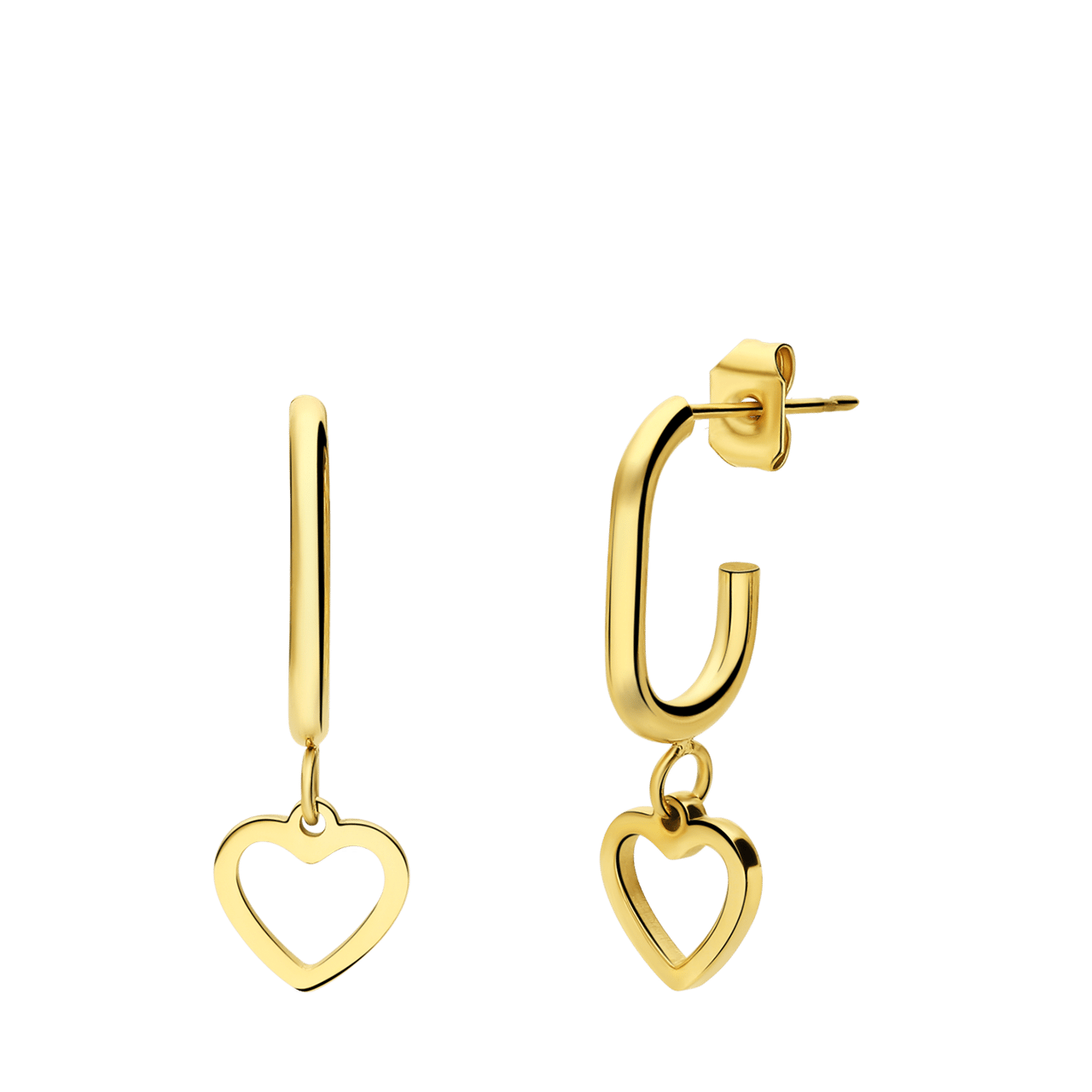 Stainless steel goldplated oorhangers met open hart