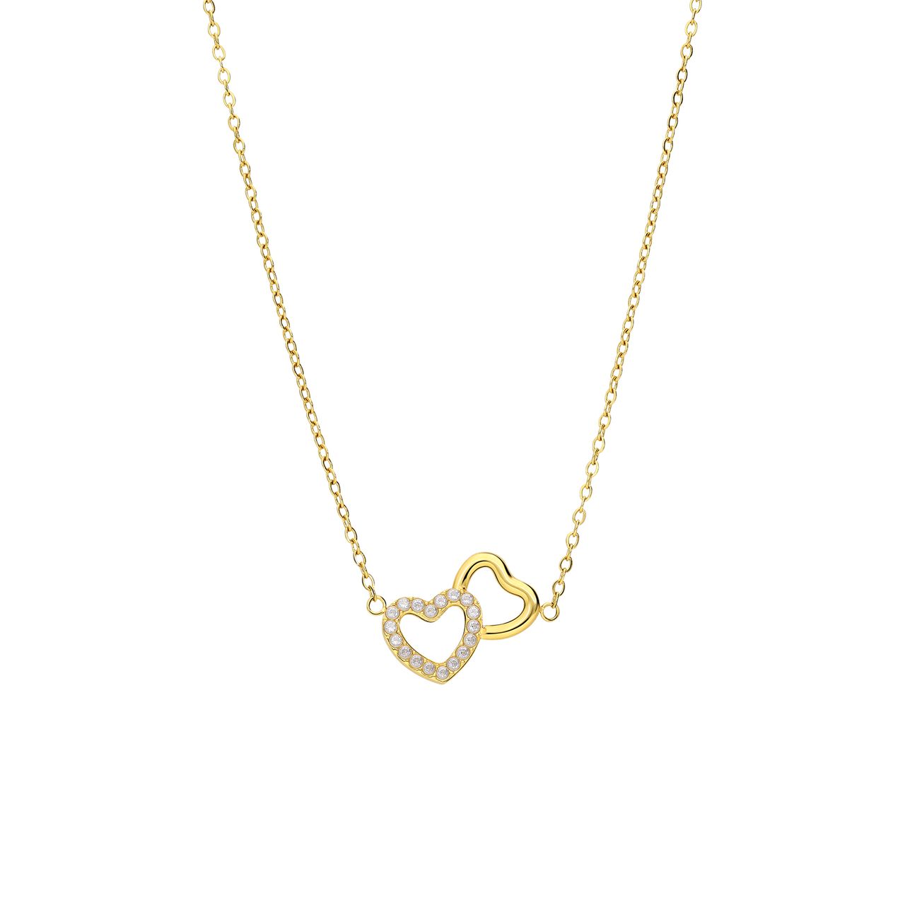 Stalen goldplated ketting met hanger hart met zirkonia voor dames