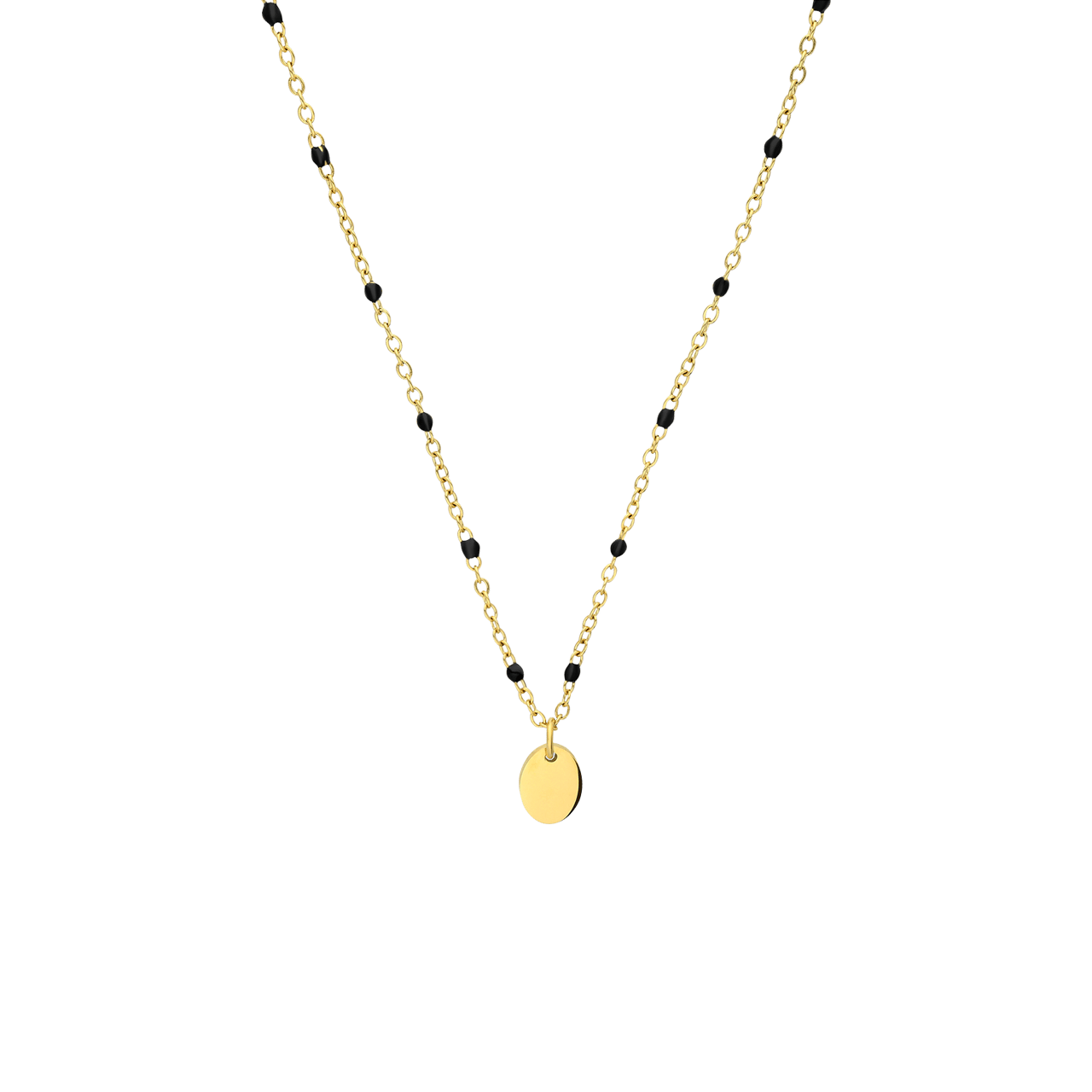 Stainless steel goldplated ketting met hanger graveerplaat met emaille  voor dames
