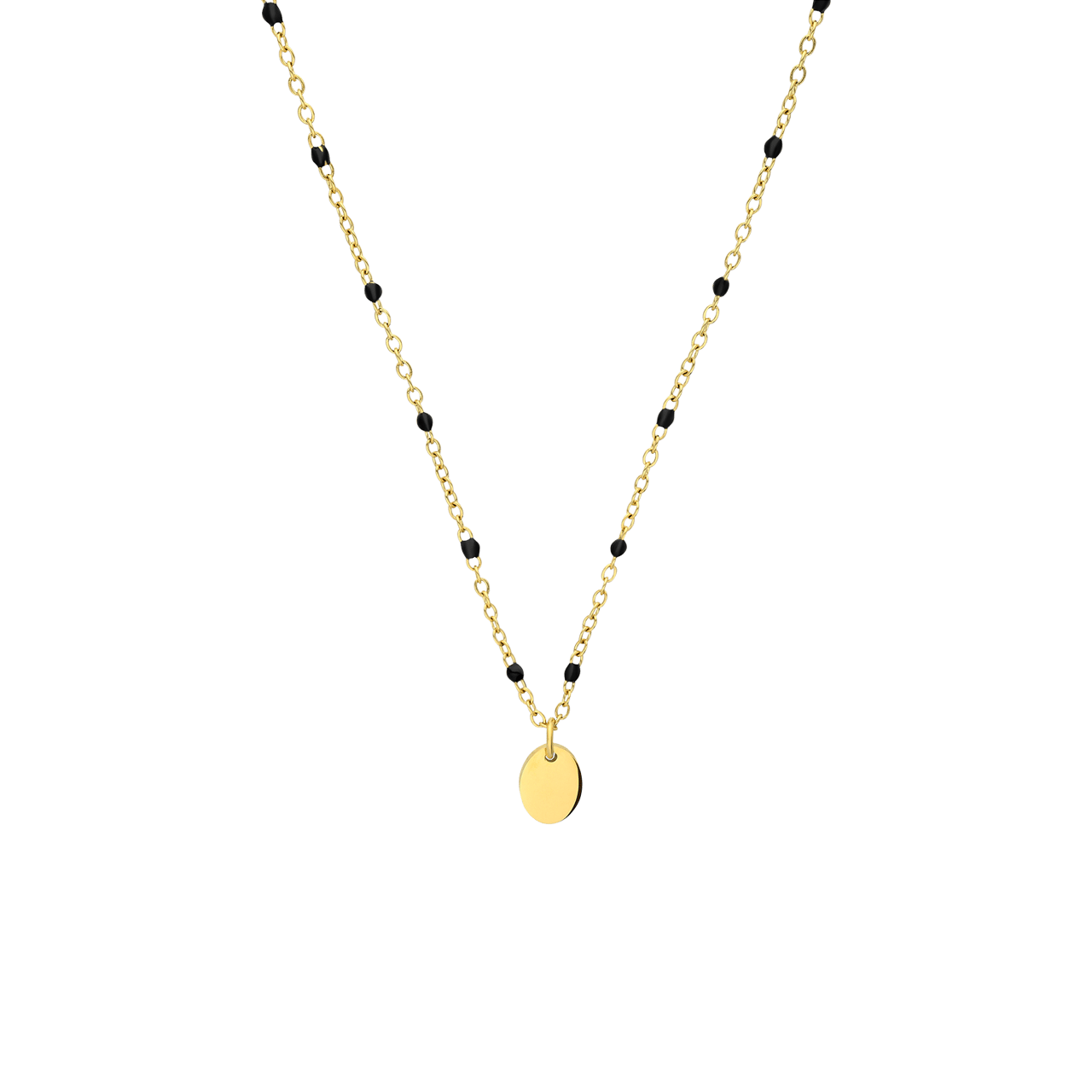 Stalen goldplated ketting met hanger graveerplaat met emaille  voor dames