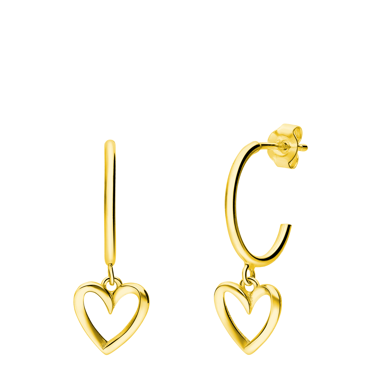 Zilveren goldplated oorringen met hanger hart voor dames
