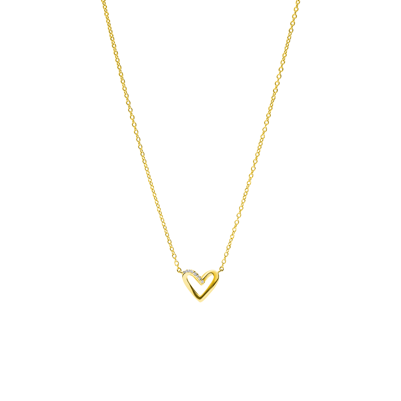 Zilveren goldplated ketting met hanger hart met zirkonia voor dames