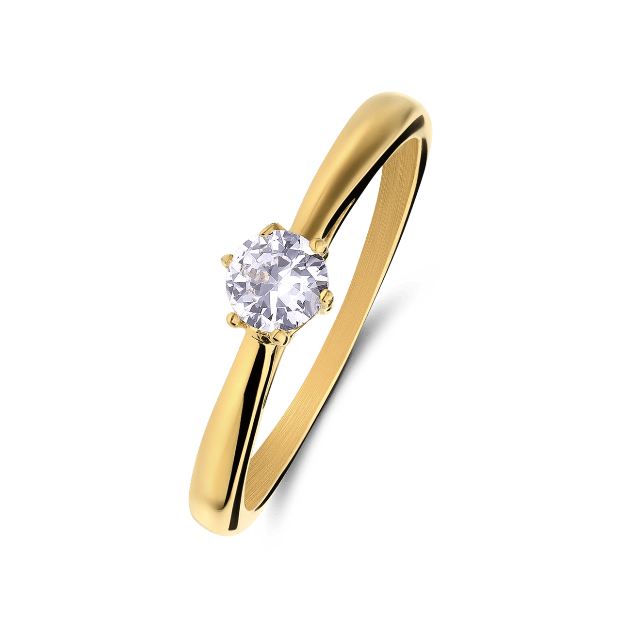Stainless steel golplated solitair aanzoeksring met zirkonia