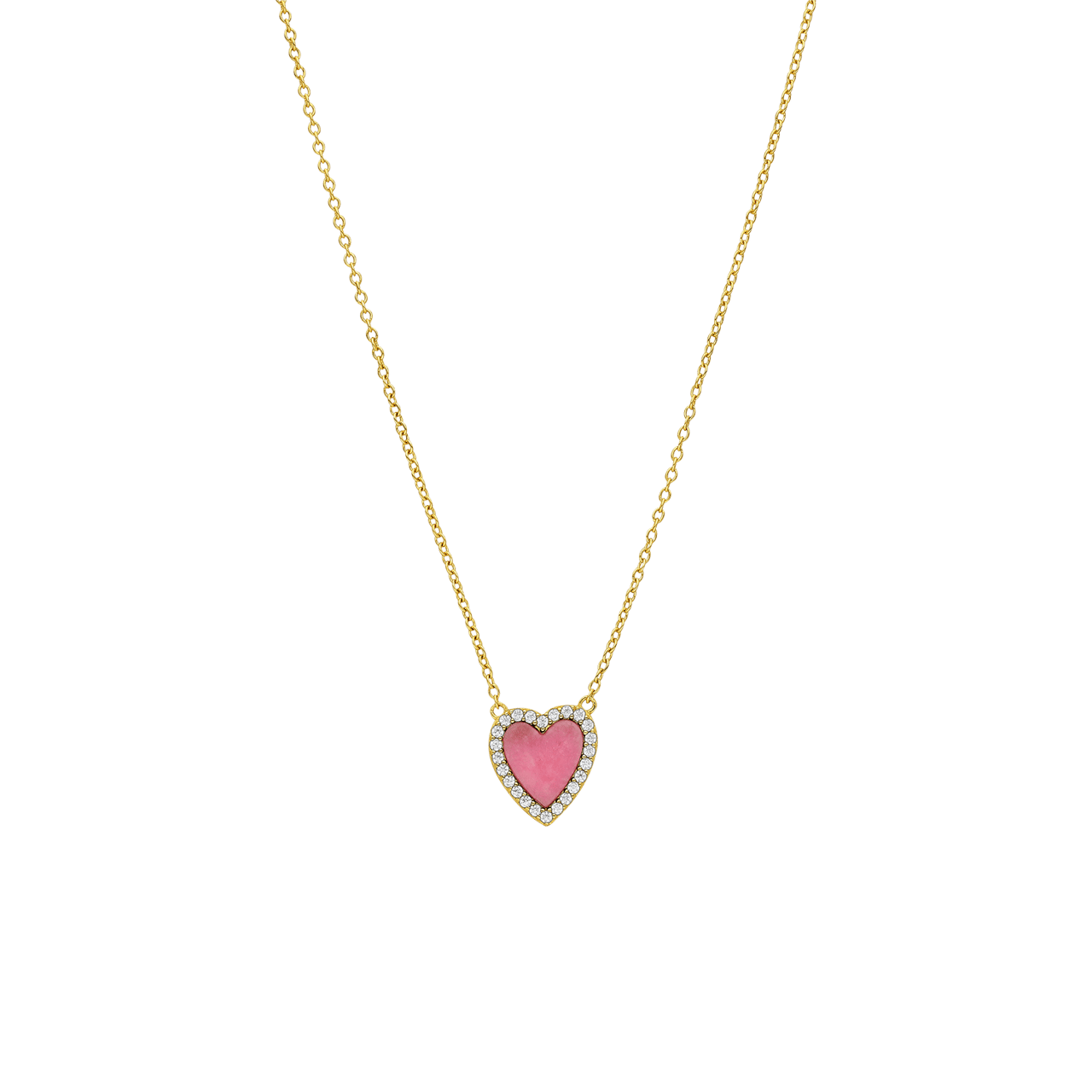 Zilveren goldplated ketting met hanger hart met rhodoniet voor dames