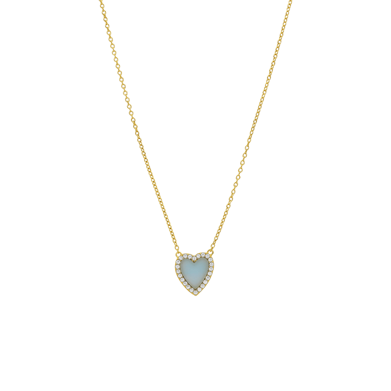 Zilveren goldplated ketting met hanger hart met amazoniet voor dames