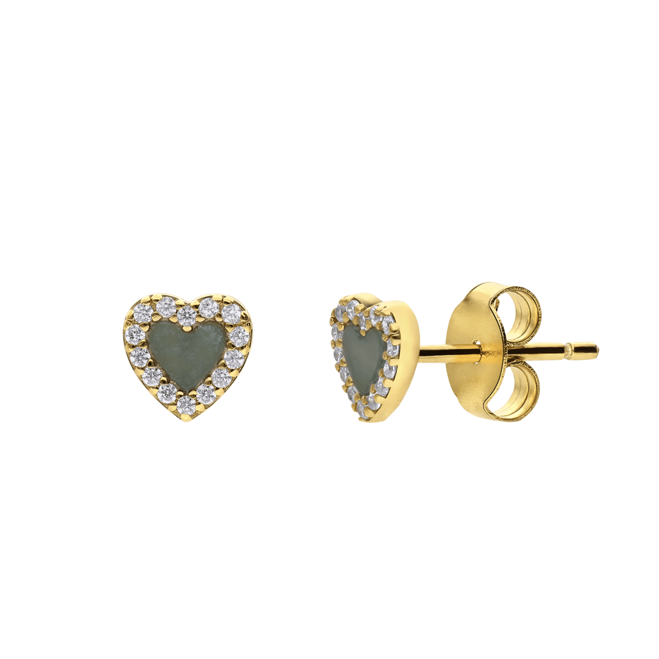 Zilveren goldplated oorknoppen hart met amazoniet voor dames