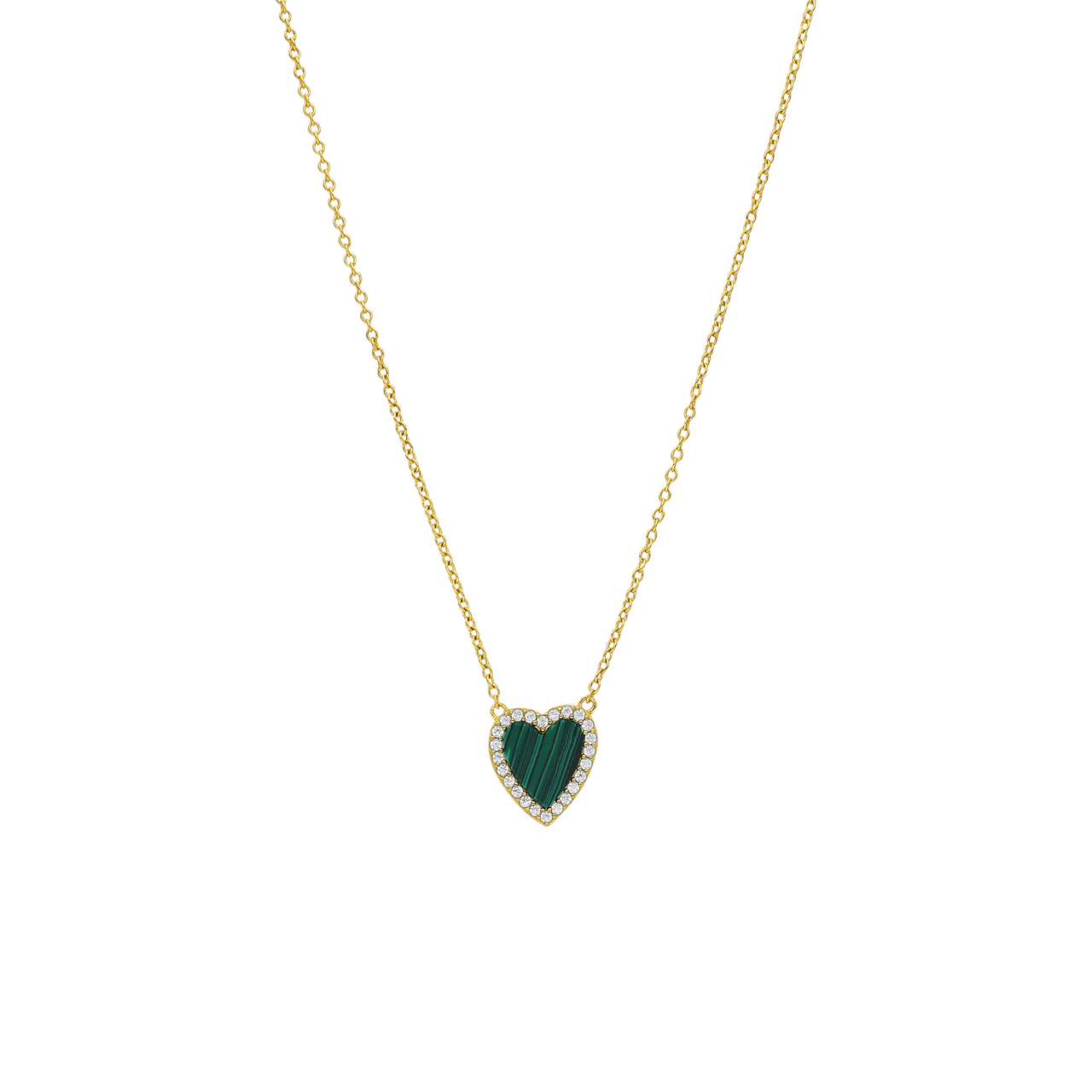 Zilveren goldplated ketting met hanger hart met malachiet voor dames
