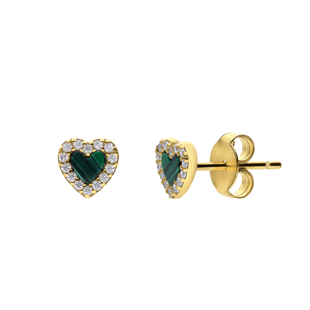 Zilveren goldplated oorknoppen hart met malachiet voor dames
