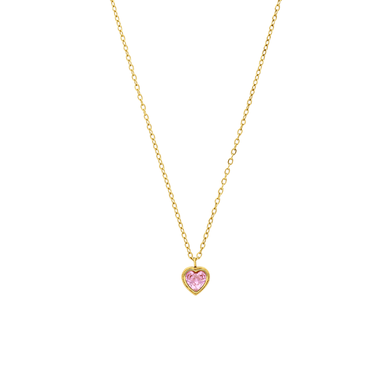 Stalen goldplated ketting met hanger hart met zirkonia voor dames