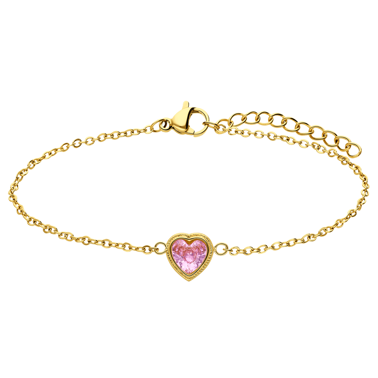 Stainless steel goldplated fantasiearmband met hanger hart met zirkonia voor dames