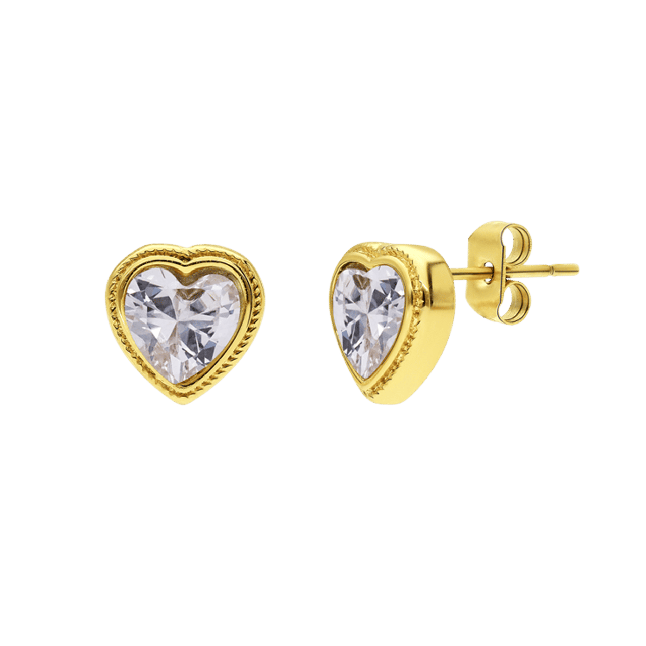 Stainless steel goldplated oorknoppen hart met zirkonia voor dames