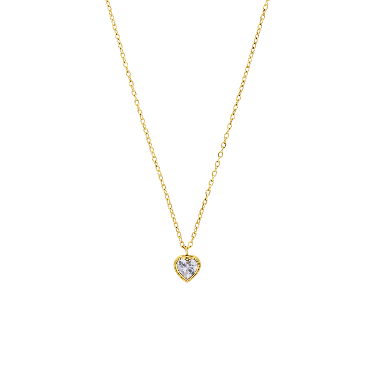 Stainless steel goldplated ketting met hanger hart met zirkonia voor dames