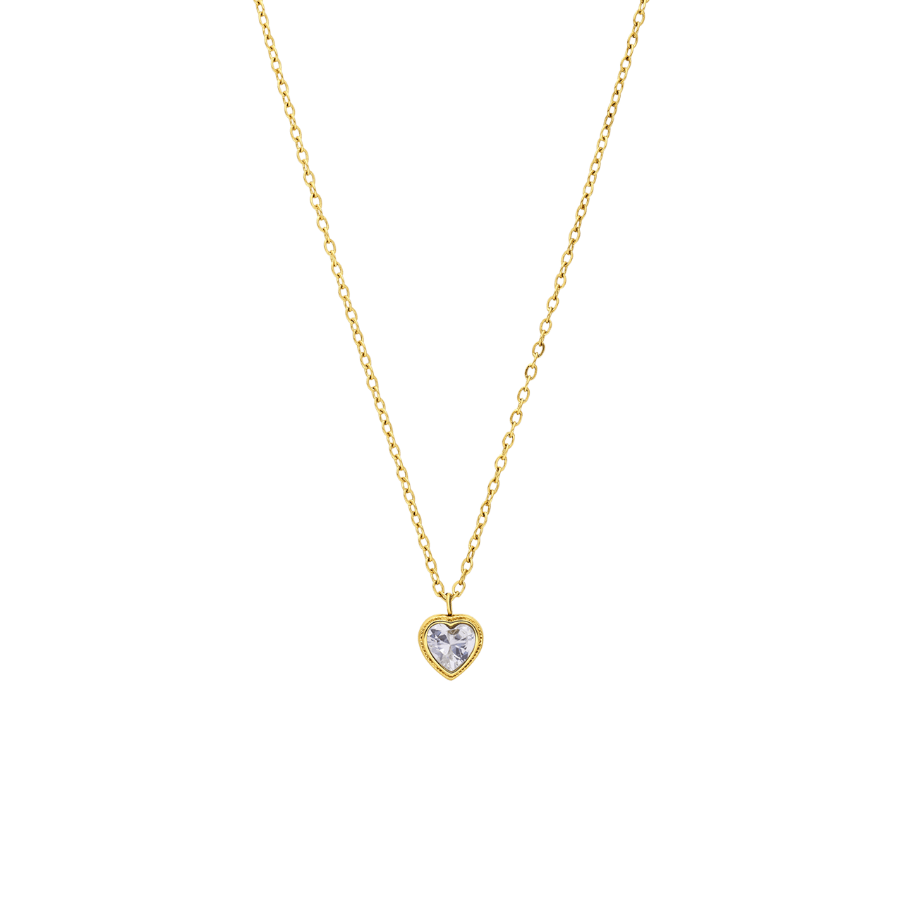 Stalen goldplated ketting met hanger hart met zirkonia voor dames