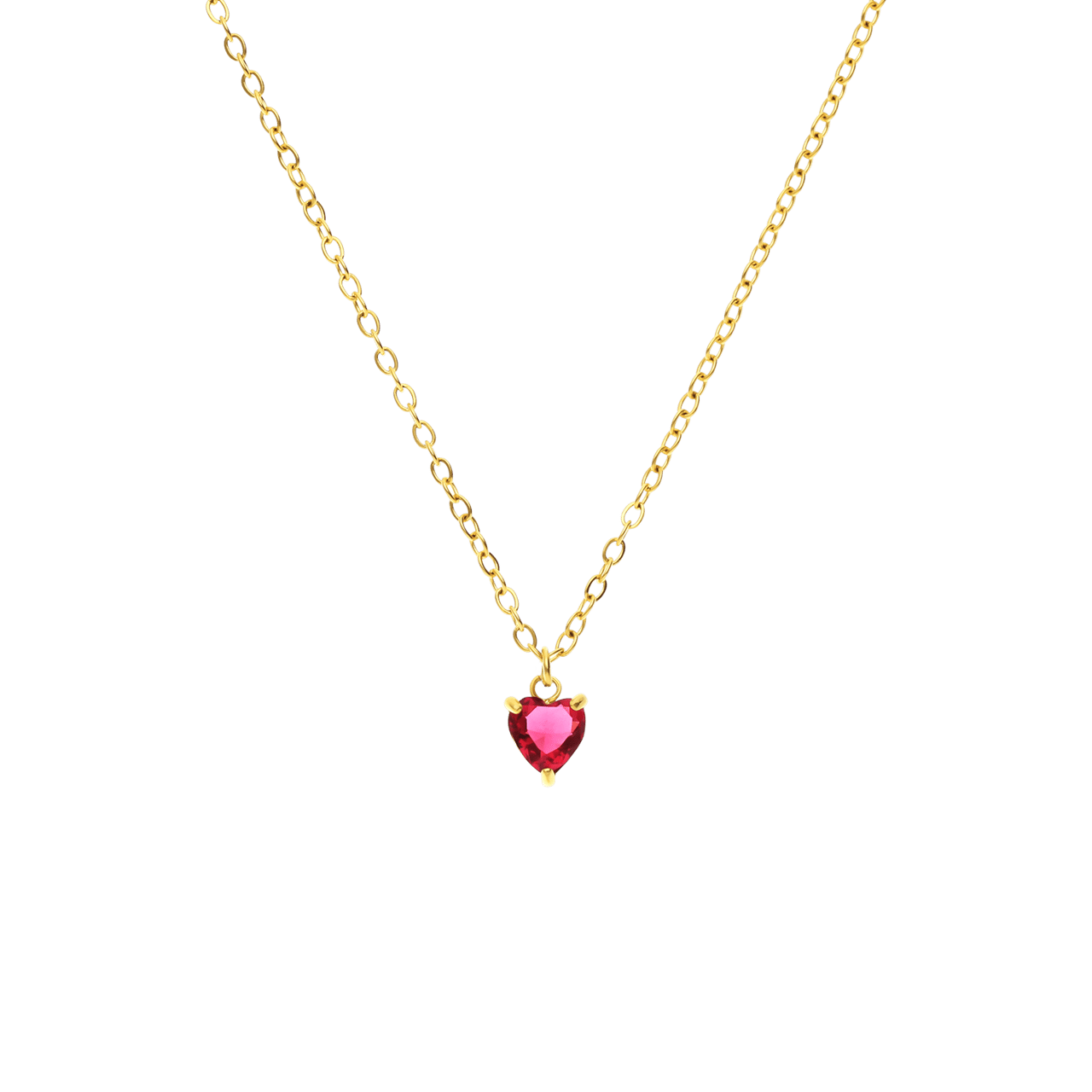 Stainless steel goldplated vintage ketting rood hart zirkonia