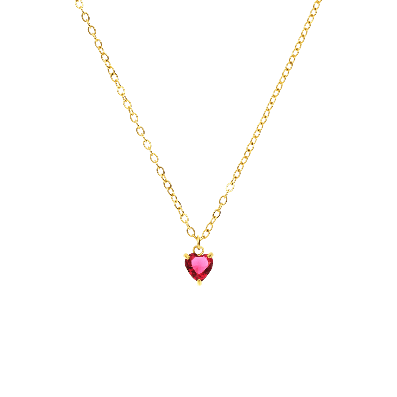 Stalen goldplated vintage ketting rood hart zirkonia