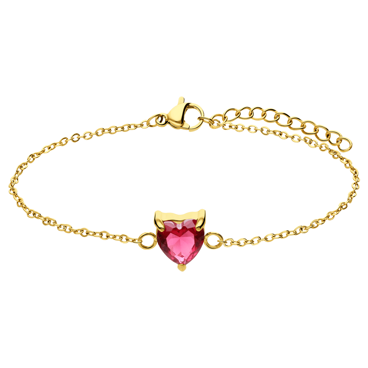 Stalen goldplated vintage armband rood hart zirkonia