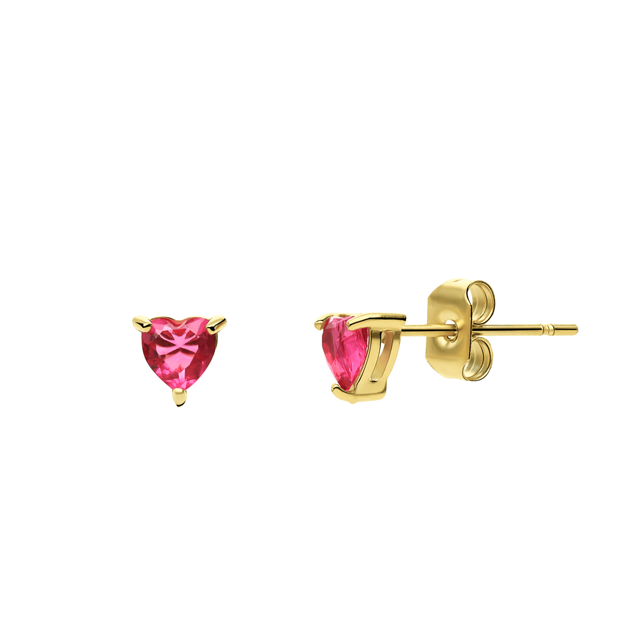 Stalen goldplated vintage oorbellen rood hart zirkonia