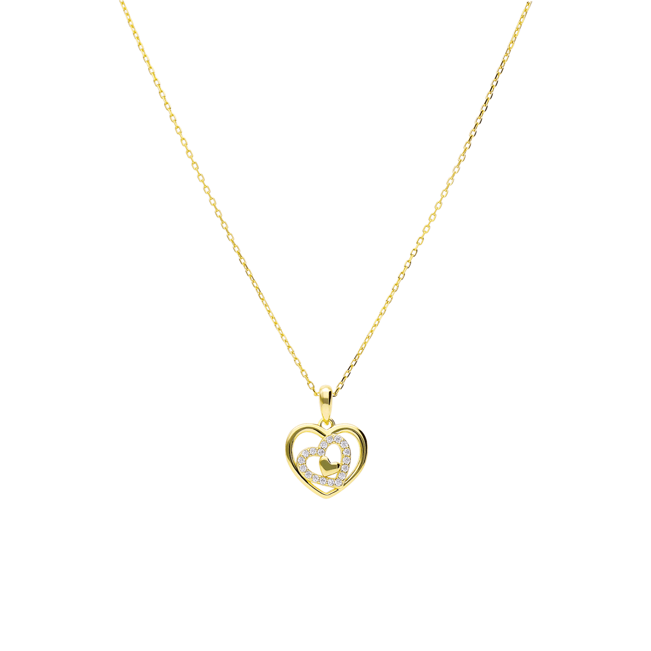 Zilveren goldplated ketting met hanger hart met zirkonia voor dames