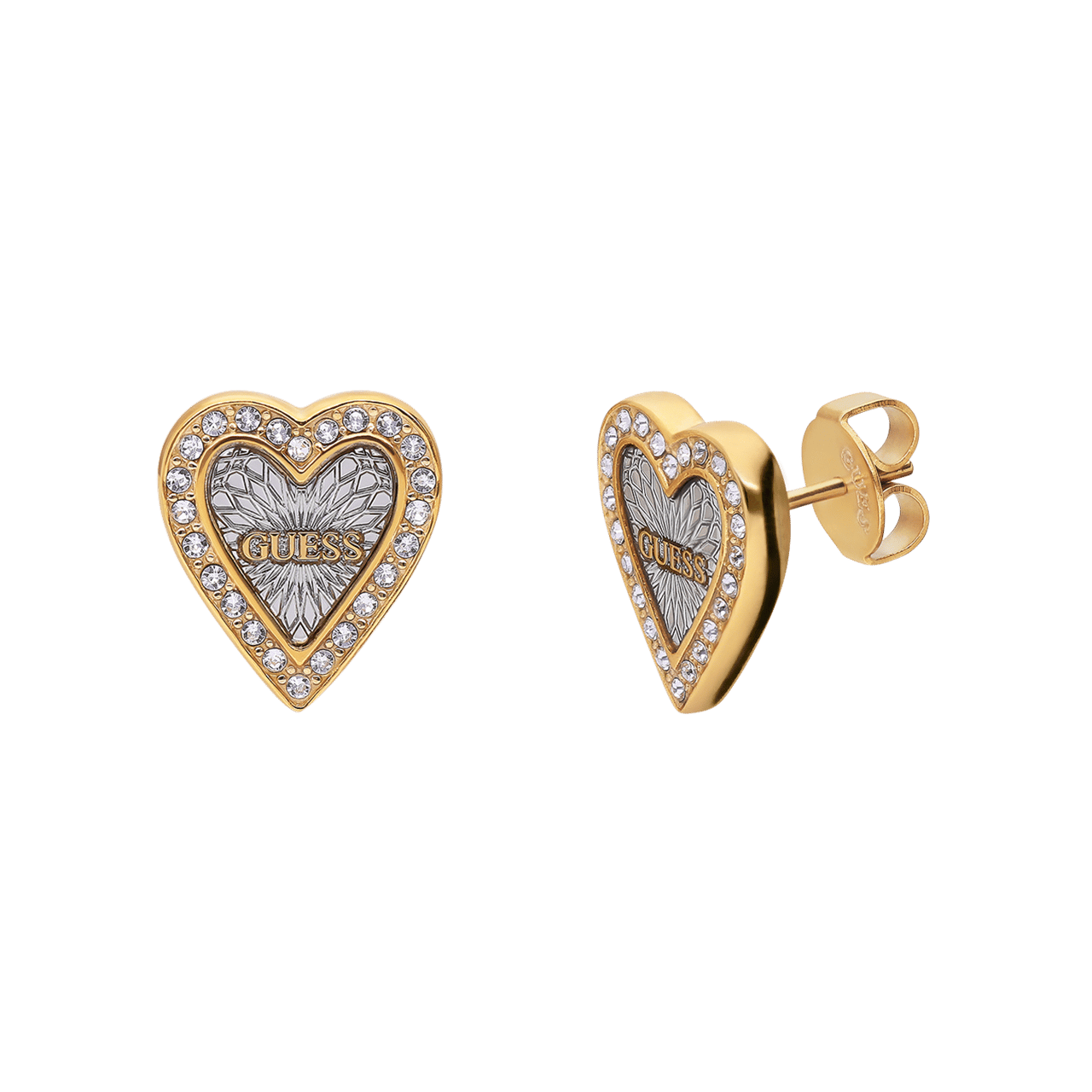Guess stalen goldplated oorknoppen met kristal voor dames