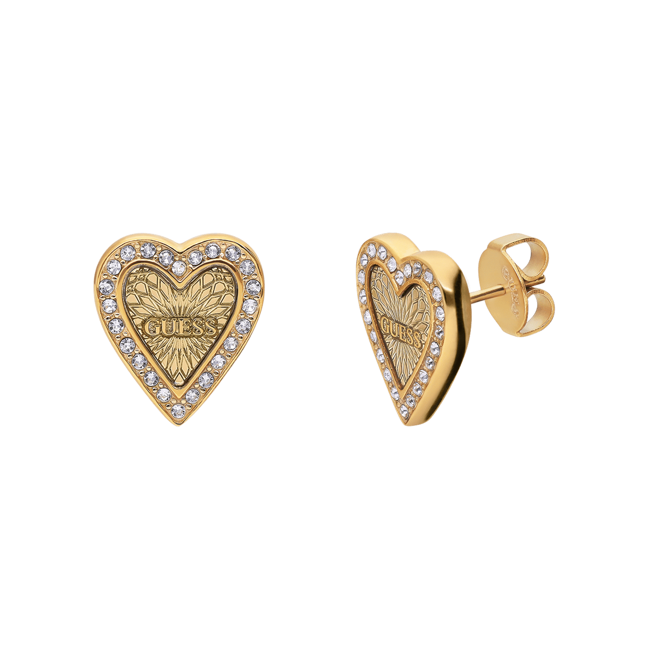 Guess stainless steel goldplated oorknoppen LOVE ME TENDER voor dames