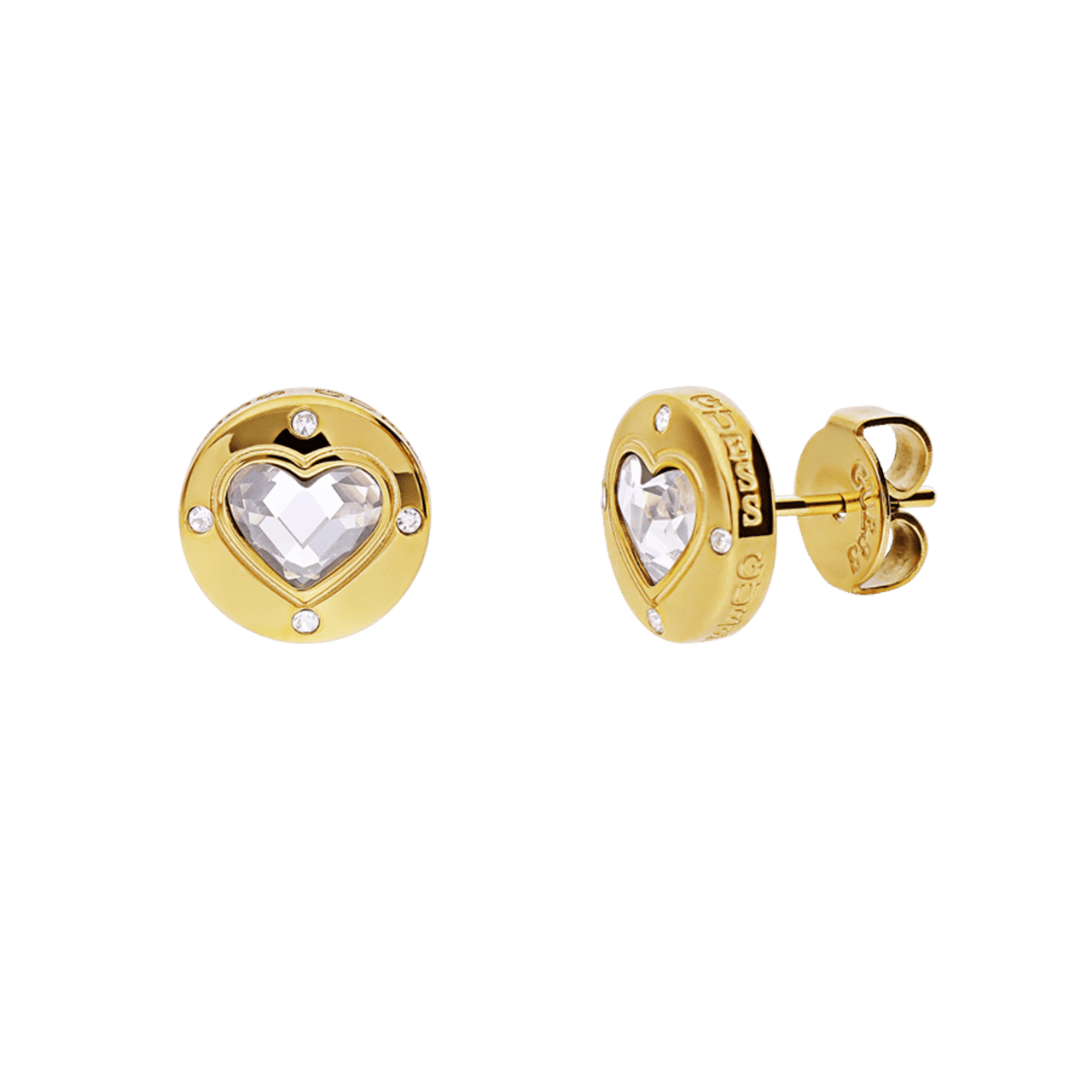 Guess stainless steel goldplated oorknoppen rolling hearts voor dames