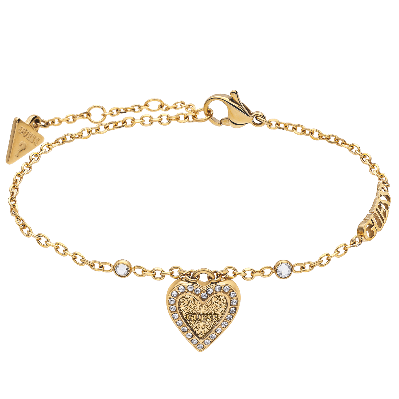 Guess stainless steel goldplated fantasiearmband met hanger hart met kristal voor dames