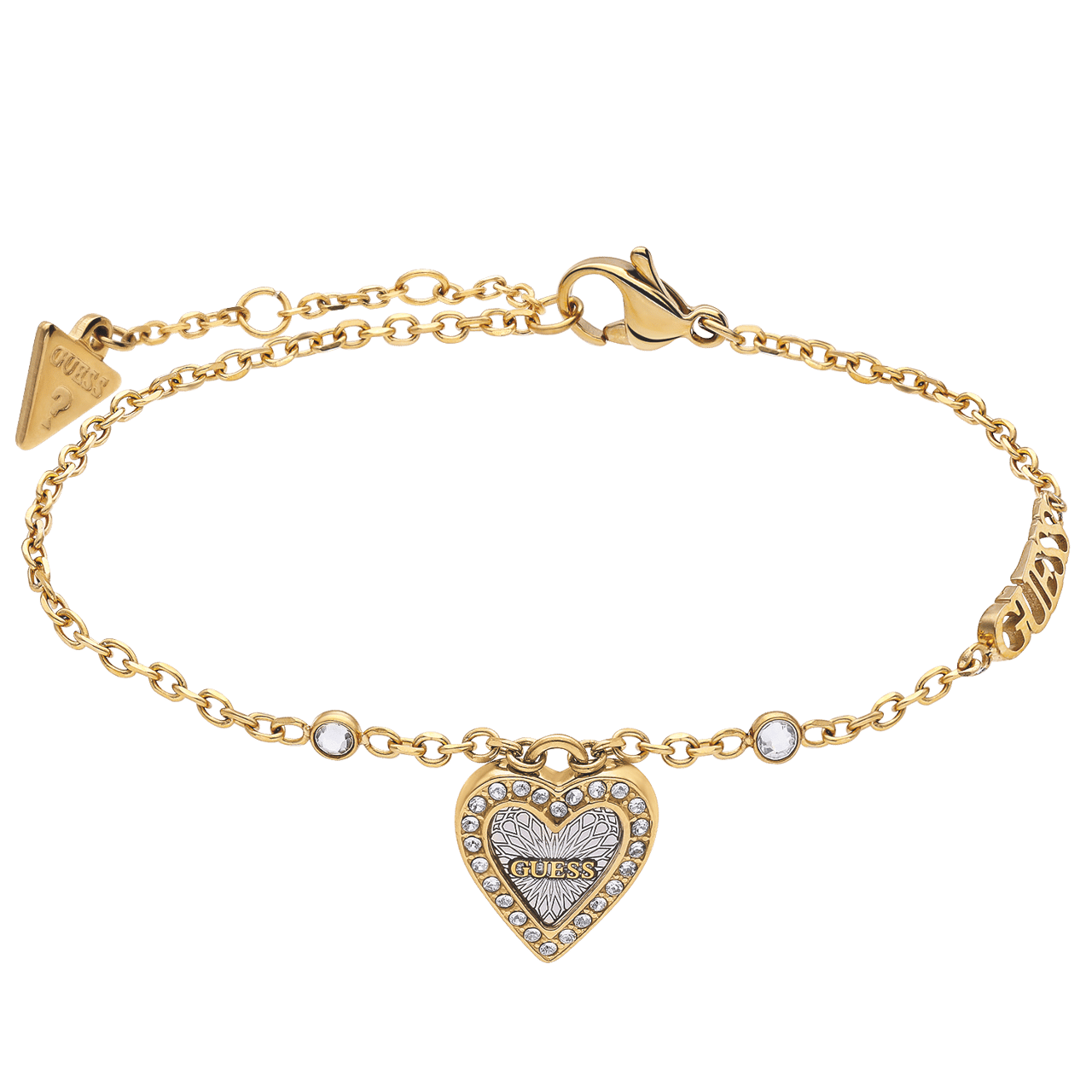 Guess stainless steel goldplated fantasiearmband met hanger hart met kristal voor dames