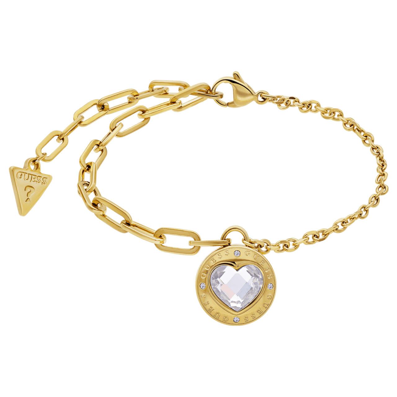 Guess stalen goldplated schakelarmband hart met kristal voor dames