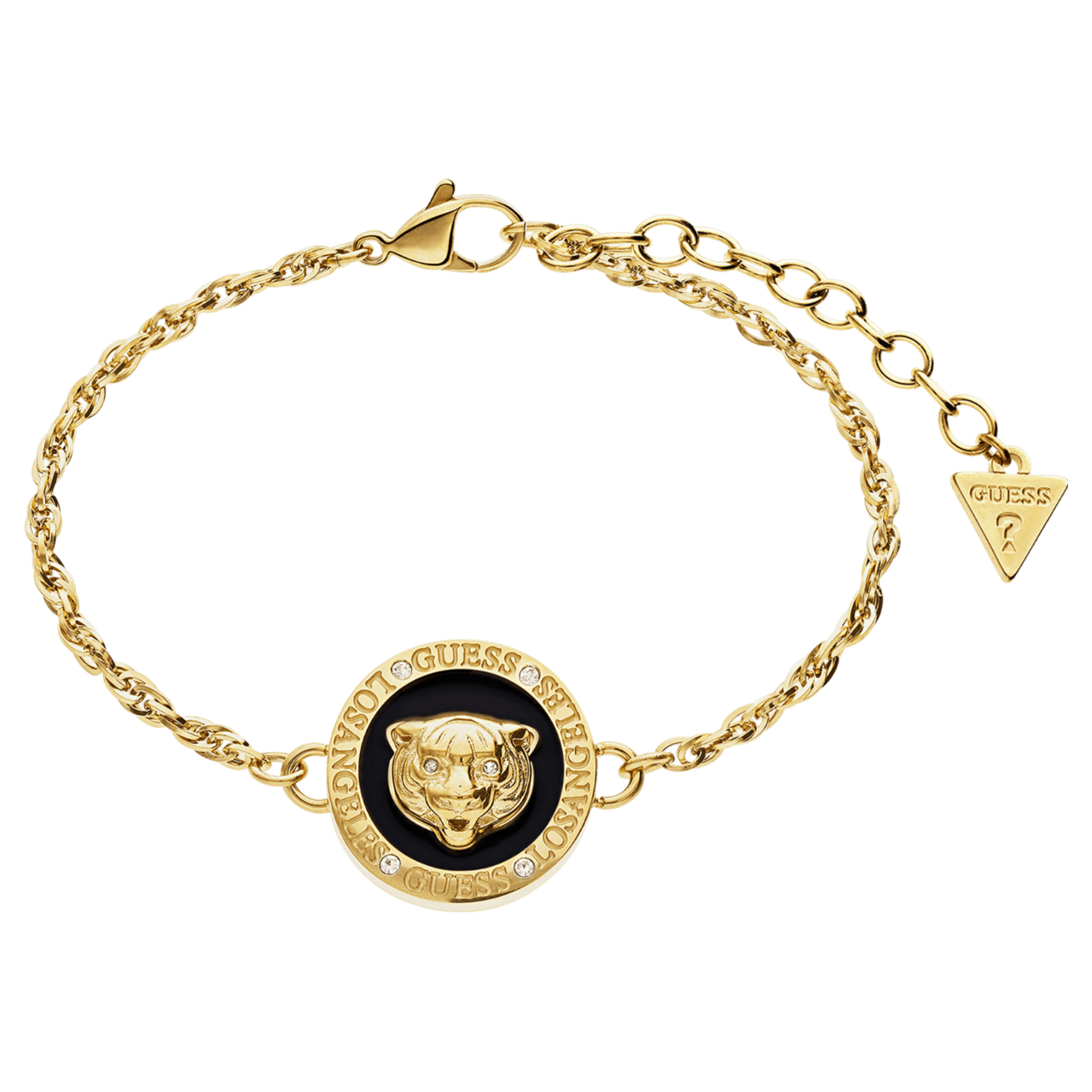 Guess stainless steel goldplated fantasiearmband met hanger met kristal voor dames