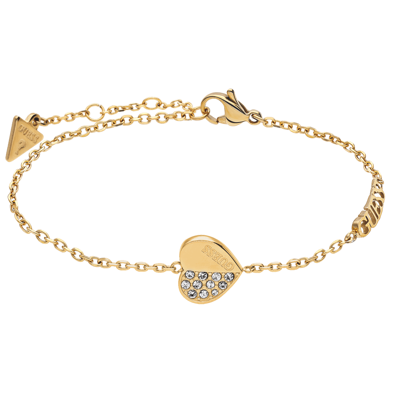 Guess stainless steel goldplated fantasiearmband met hanger hart met kristal voor dames