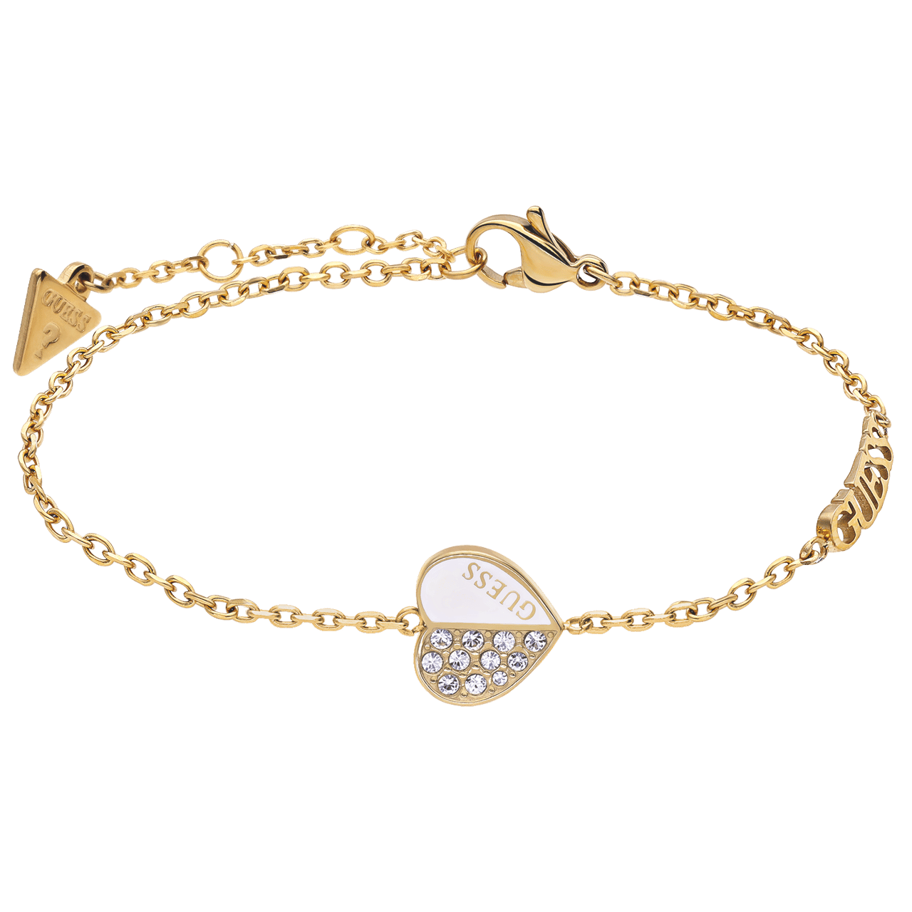 Guess stainless steel goldplated fantasiearmband met hanger hart met kristal voor dames