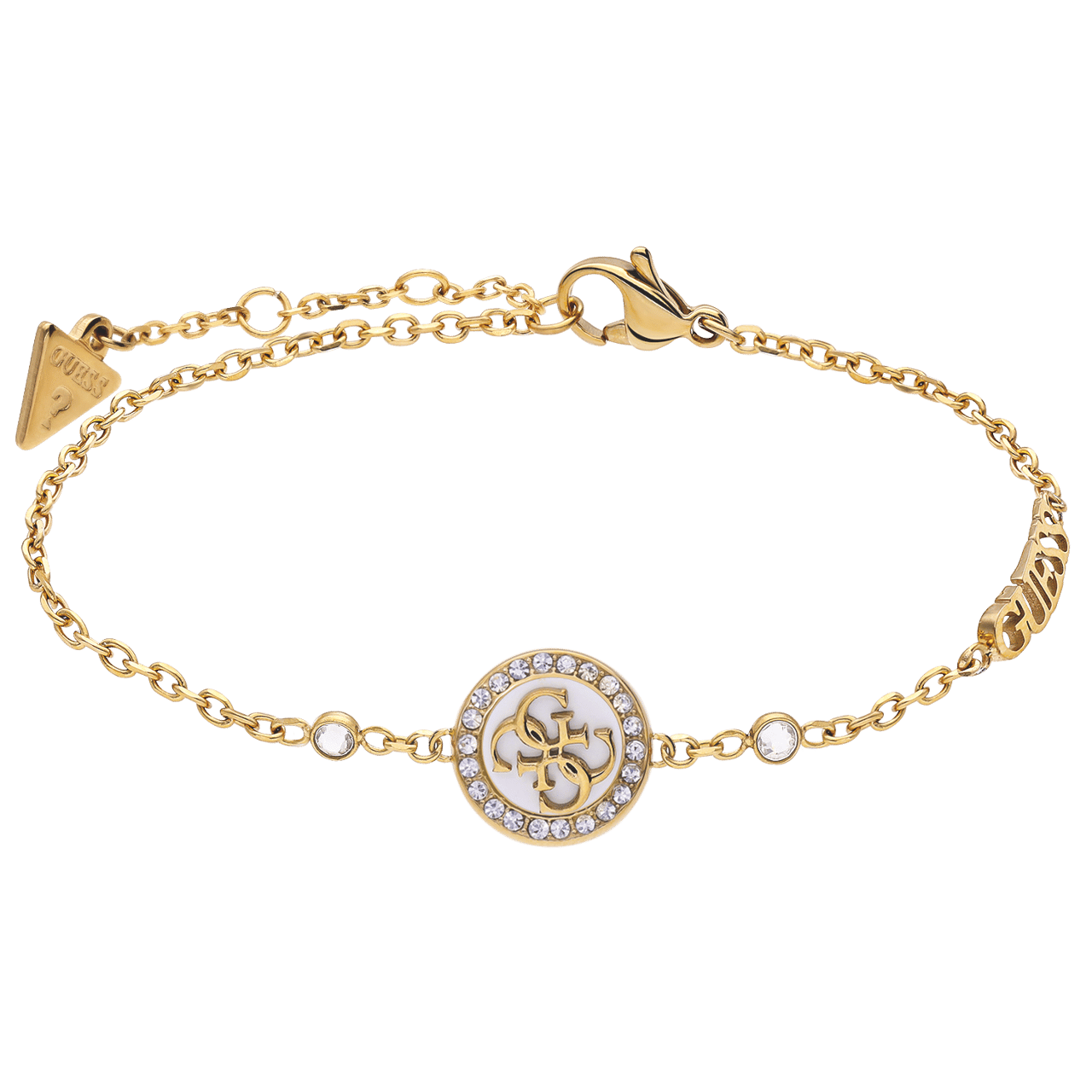 Guess stainless steel goldplated fantasiearmband met hanger met kristal voor dames