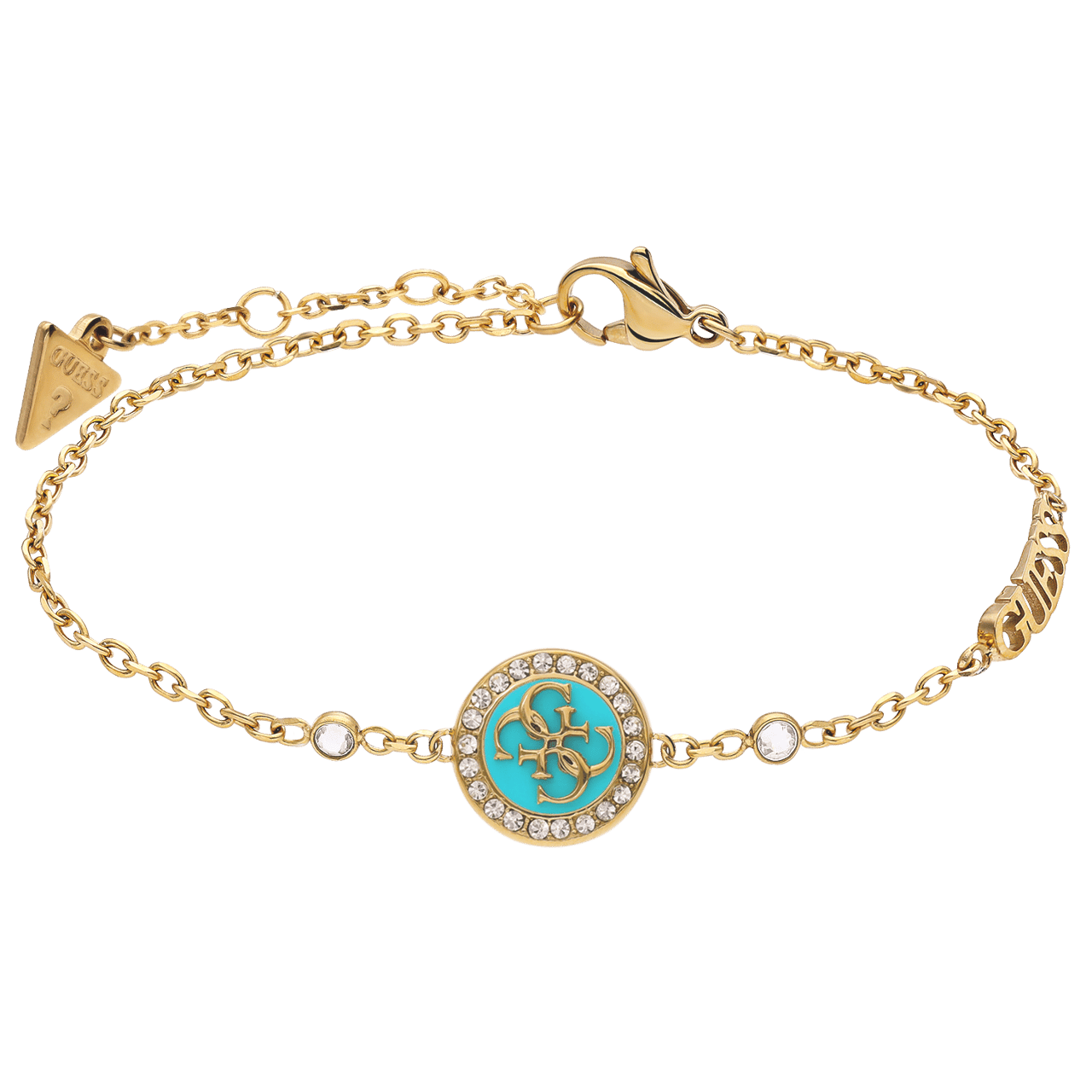 Guess stainless steel goldplated fantasiearmband met hanger met kristal voor dames