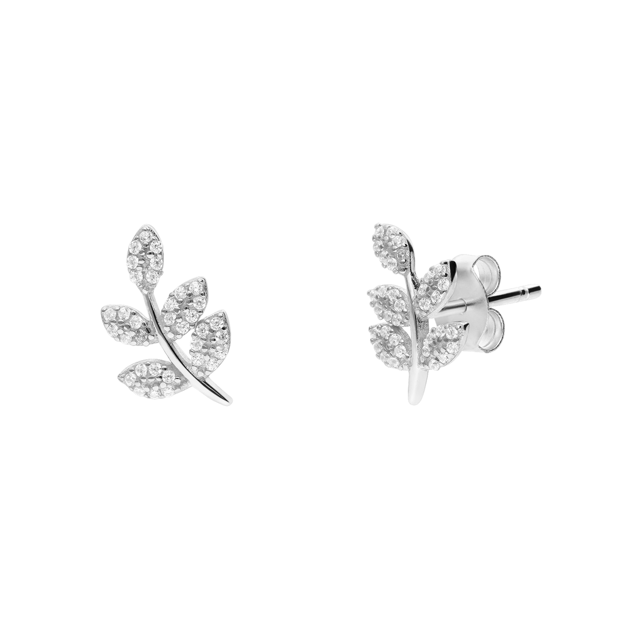 Ohrstecker, 925 Silber, Blatt, Zirkonia