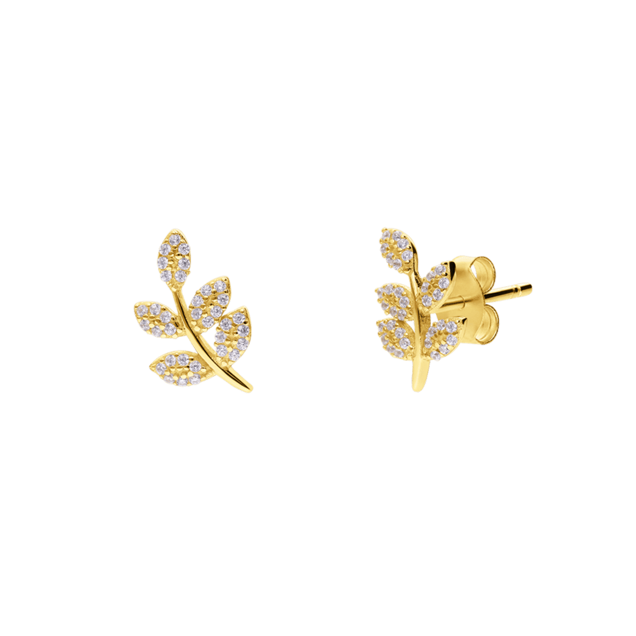 Zilveren goldplated oorknoppen blad met zirkonia voor dames