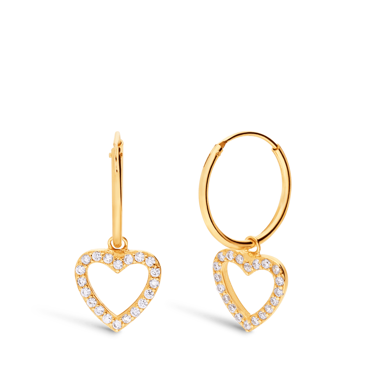 Zilveren goldplated oorringen hart met zirkonia voor dames